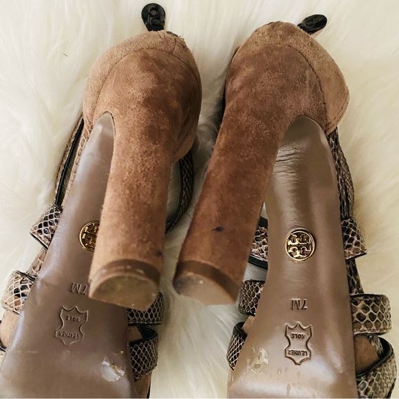 Tory Burch Python Leather and Suede Platform Heel Sandals - Picture 10 of 15